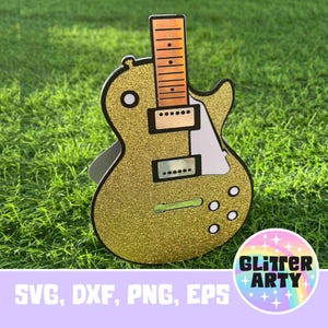 GITAARKAART en CAKE Topper svg dxf eps png, Cricut gesneden bestanden - verjaardagskaart, Gibson, rock, muziek, uitnodiging verjaardagsfeestje