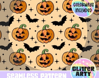 12 Pumpkin Seamless Pattern | Summer Jack-O-Lantern Design | Summerween Halloween PNG & JPEG| Commercial Use Included- 12x12 inch 300 DPI