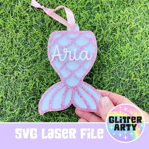 MERJUNGFRAU SCHWANZ Laser SVG Datei -Taschenanhänger|Personalisierte Namensschild | Kinder Taschenanhänger|Weihnachtsschmuck Dekor|Geburtstag Geschenk Anhänger- Beambox getestet