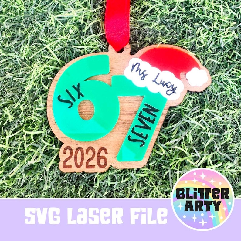 Six Seven Ornament Laser SVG File |Year of 6 7 Viral TikTok Market | 2026 | Teen Slang | Funny Teacher Gift| Santa Hat - Beambox Tested image 3