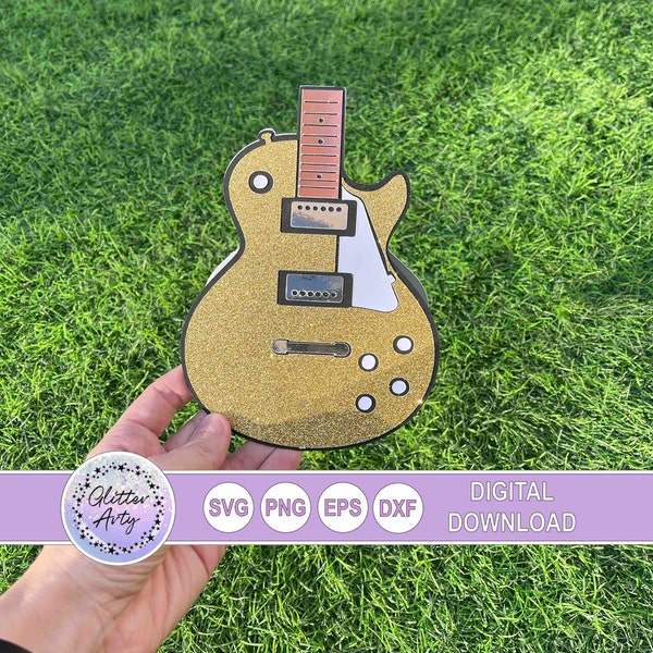 GUITARE CARD et CAKE Topper svg dxf eps png, fichiers de coupe Cricut - carte d'anniversaire, Gibson, Rock, musique, invitation à une fête d'anniversaire