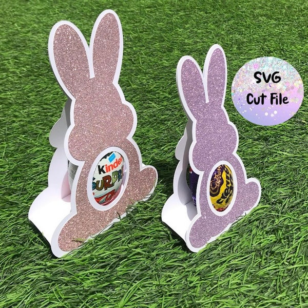 Support à oeuf de lapin de Pâques SVG pour oeuf en chocolat, png, dxf, eps, compatible avec les fichiers Silhouette, coupe Cricut, bonbonnière, cadeau pour enfants