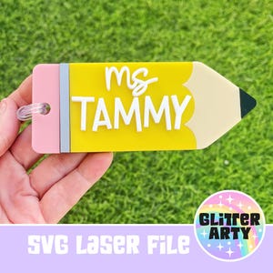 Cadeau pour enseignant - étiquette de sac à crayons, étiquette de nom - fichier SVG laser | cadeau enseignant SVG | Cadeaux pour la rentrée | Cadeaux pour les enseignants - Testé sur Beambox