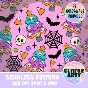 Gothmas Seamless Pattern | Spooky |Halloween Christmas Tree | Goth |  Emo | PNG & JPEG | 12x12 inch 300 DPI Commercial Use Included
