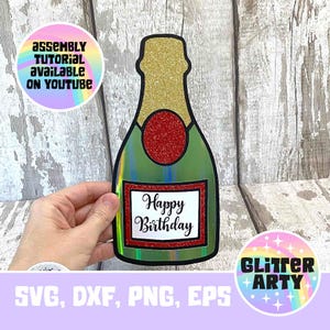 CHAMPAGNE BOTTLE SVG Cake topper or Birthday Card, svg dxf eps png, Cricut, Silhouette cut files, birthday, new years, congratulations,party
