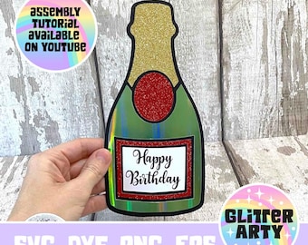 CHAMPAGNE BOTTLE SVG Cake topper or Birthday Card, svg dxf eps png, Cricut, Silhouette cut files, birthday, new years, congratulations,party