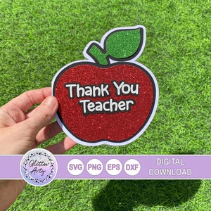 Cartão de agradecimento ao professor, svg dxf eps png, Cricut, arquivos de corte Silhouette, maçã, agradecimento ao professor, aniversário, etiqueta de presente, cartão de volta às aulas