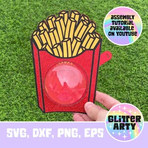 PORTA DULCES PAPAS FRITAS SVG - Domo con mecanismo de apertura (Silueta, archivos Cricut Cut) tamaño para domo de 8 cm, papas fritas, comida rápida, hamburguesas,