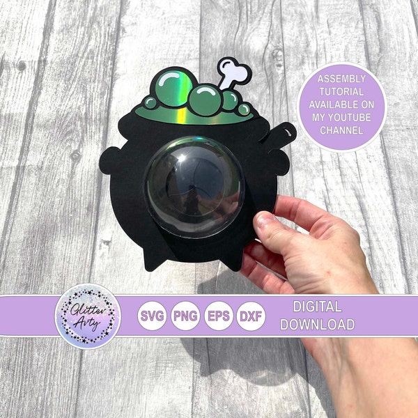 CAULDRON CANDY HOLDER svg, Dome with opening mechanism, Silhouette, Cricut, sized for 8cm dome, Halloween party favors, sweets, spooky