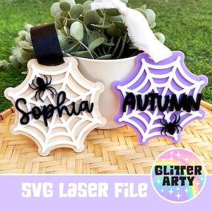 SPIDER WEB Boo Basket Tag Laser SVG file -Bag Tag| Ornament | Kids Halloween| Personalised Name Tag |Spooky gift| back pack - Beambox Tested