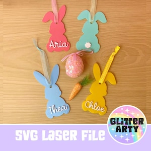 Easter Basket Name Tags -Laser SVG file | Easter Bunny Rabbit Acrylic | Gift Label for Kids | Decor |  Ornament - Beambox Tested