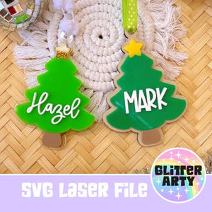 CHRISTMAS TREE SVG -Laser file |Christmas Ornament Acrylic |Gift for Kids |Decor | Present Tag, Santa - Beambox Tested (Wood/Acrylic)