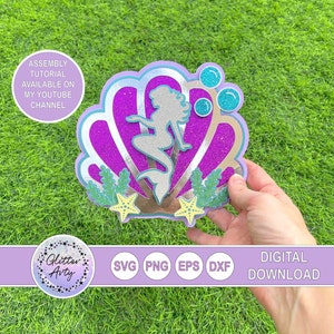 MERMAID CAKE TOPPER or Card svg dxf eps png, Cricut, Silhouette cut files, Video Tutorial on YouTube, Birthday Card, Mermaid Party, Decor