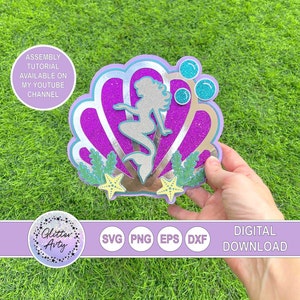 GÂTEAU DE SIRÈNE ou carte svg dxf eps png, Cricut, Silhouette coupé fichiers, tutoriel vidéo sur YouTube, carte d'anniversaire, fête sirène, décoration