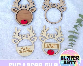 REINDEER ORNAMENT Laser SVG File |Christmas Gift Tag |Name Tag |Decor | Personalized - Beambox Tested (Wood/Acrylic) Bundle of 4 Designs