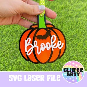 PUMPKIN BOO BASKET Tags Laser svg Datei -Bag Tag| Personalisierte Namensschild | Kinder Halloween | Jack O Lantern Decor | Gruselige Geschenke - Beambox getestet