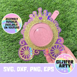 PRINCESS CARRIAGE CANDY Holder, Dome with opening mechanism svg , Silhouette, Cricut, sized for 8cm dome, Birthday party favors, class