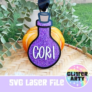 POTION BOTTLE Boo Korb Tags Laser SVG Datei-Taschenanhänger | Personalisiertes Namensschild |Kinder Halloween| Magisches Hexengebräu|Gruselige Geschenke- Beambox getestet