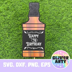 Bouteille de whisky SVG pour gâteau ou carte d'anniversaire, svg dxf eps png, Cricut, Silhouette coupé fichiers, whisky, invitation à une fête