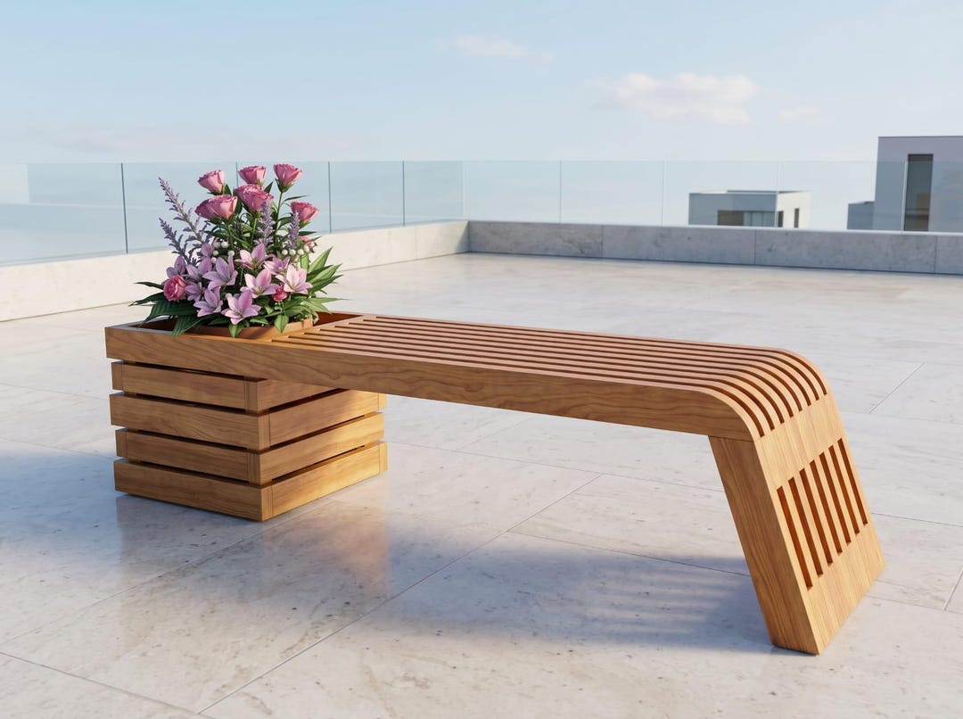 Modern Outdoor Bench Plans Integrated Planter Box DIY Garden Seating ...