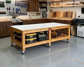 Mobile Workbench Plans 4x8 DIY Shop Table Plans with Tote Storage, Heavy Duty Table, Large Garage Workbench with casters , Digital Download