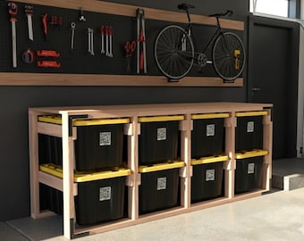 Tote Storage Workbench & 27 Gallon Rack Plans | Optional Mobile Casters | DIY Garage 2x4 Woodworking Build Guide | Heavy Duty Shop Table PDF