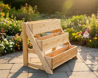 DIY 3-Tiered Planter Box Plans | Cedar Tiered Herb Garden | Outdoor Flower Stand | Woodworking Plans PDF Download