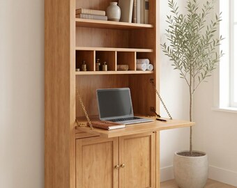 2-in-1 Work Table & Cabinet Storage Plans | Narrow Secretary Desk DIY | 72" Slim Office Organizer | Space-Saving  Cabinet |Professional plan