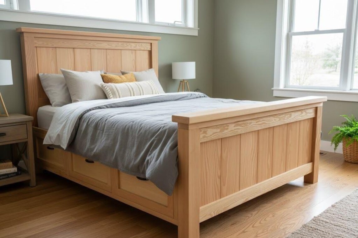 Storage Bed Pattern Queen Farmhouse Storage Bed Plans – DIY Platform Bed With 6 Drawers ...