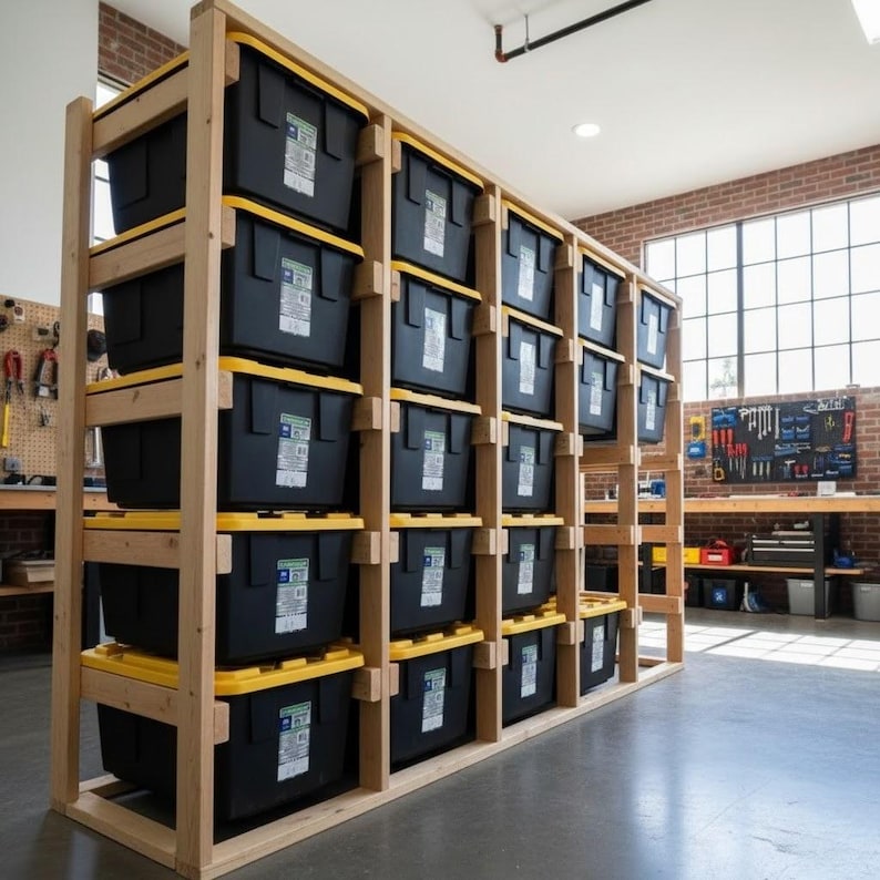 DIY 27 Gallon Tote Storage Rack Plans | Heavy-duty Garage Organizer ...