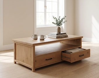 Farmhouse Coffee Table Plans with Drawers • DIY Rustic Wood Coffee Table Blueprint • Living Room Storage Bench Layout • digital download PDF