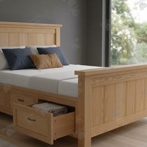 Queen Farmhouse Storage Bed Plans – DIY Platform Bed with 6 Drawers (PDF Pattern