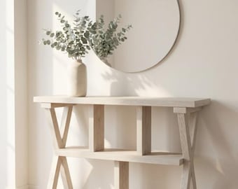 DIY Rustic X-Leg Console Table with shelves Plans | Woodworking Project PDF