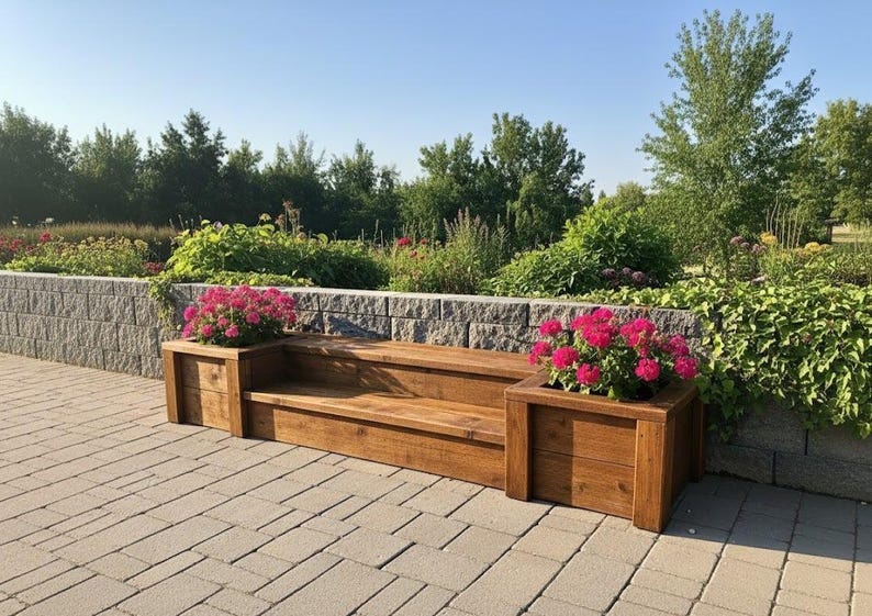 2-in-1 DIY Modern Outdoor Bench & Planter Box Steps Woodworking Plans ...