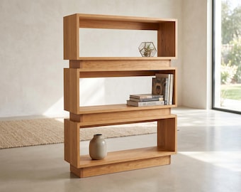 Modern Stacked Bookcase Woodworking Plans | DIY Whitewash Oak Bookshelf PDF | Baseboard Friendly Wall Shelving | Storage Display Cabinet