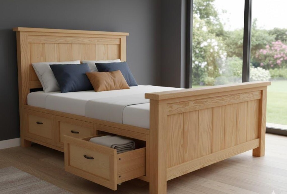 Storage Bed Pattern Queen Farmhouse Storage Bed Plans – DIY Platform Bed With 6 Drawers ...