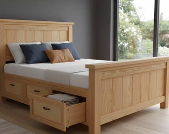 Queen Farmhouse Storage Bed Plans – DIY Platform Bed with 6 Drawers (PDF Pattern