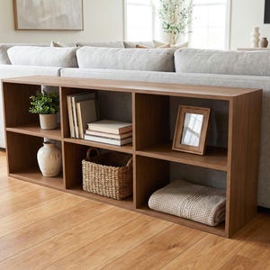 Bouwtekeningen voor een consoletafel achter de bank (PDF), een houten plan voor een salontafel voor beginners, een smalle plank om zelf te maken