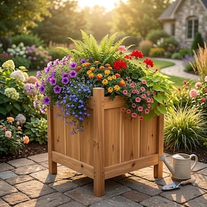 DIY 2 x 2 cederhouten plantenbak houtbewerkingsplannen | Blauwdruk bloempot vierkante tuin | Houten terrasbak (pdf) om te bouwen