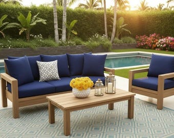 DIY Outdoor Sofa Set Holzbearbeitungspläne, 3-teiliger Terrassenmöbel Bauplan, moderner Gartenstuhl & Couchtisch-Leitfaden, sofortiger PDF-Download