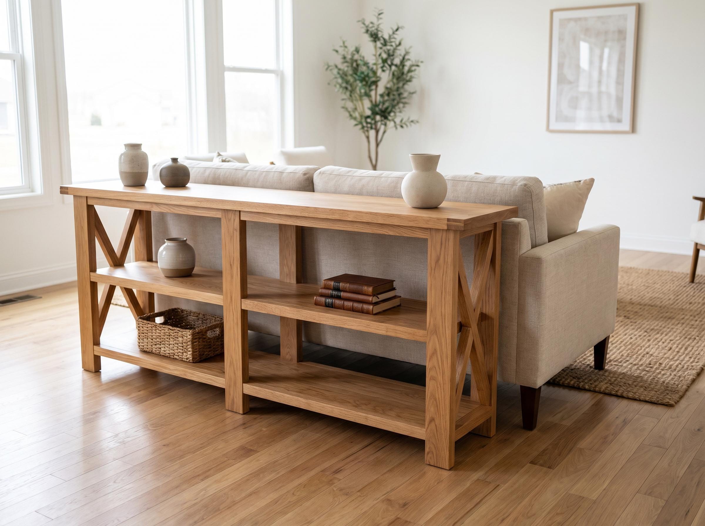 Sideboard behind sofa