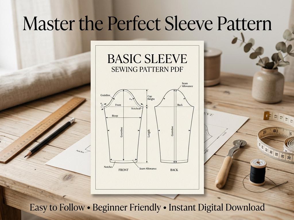 Full Sleeve Pattern Basic Sleeve Pattern PDF | Beginner Dressmaking Sewing Template ...