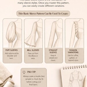 Podstawowy wzór rękawa w formacie PDF | Szablon do szycia dla początkujących (pobranie cyfrowe) zdjęcie 3