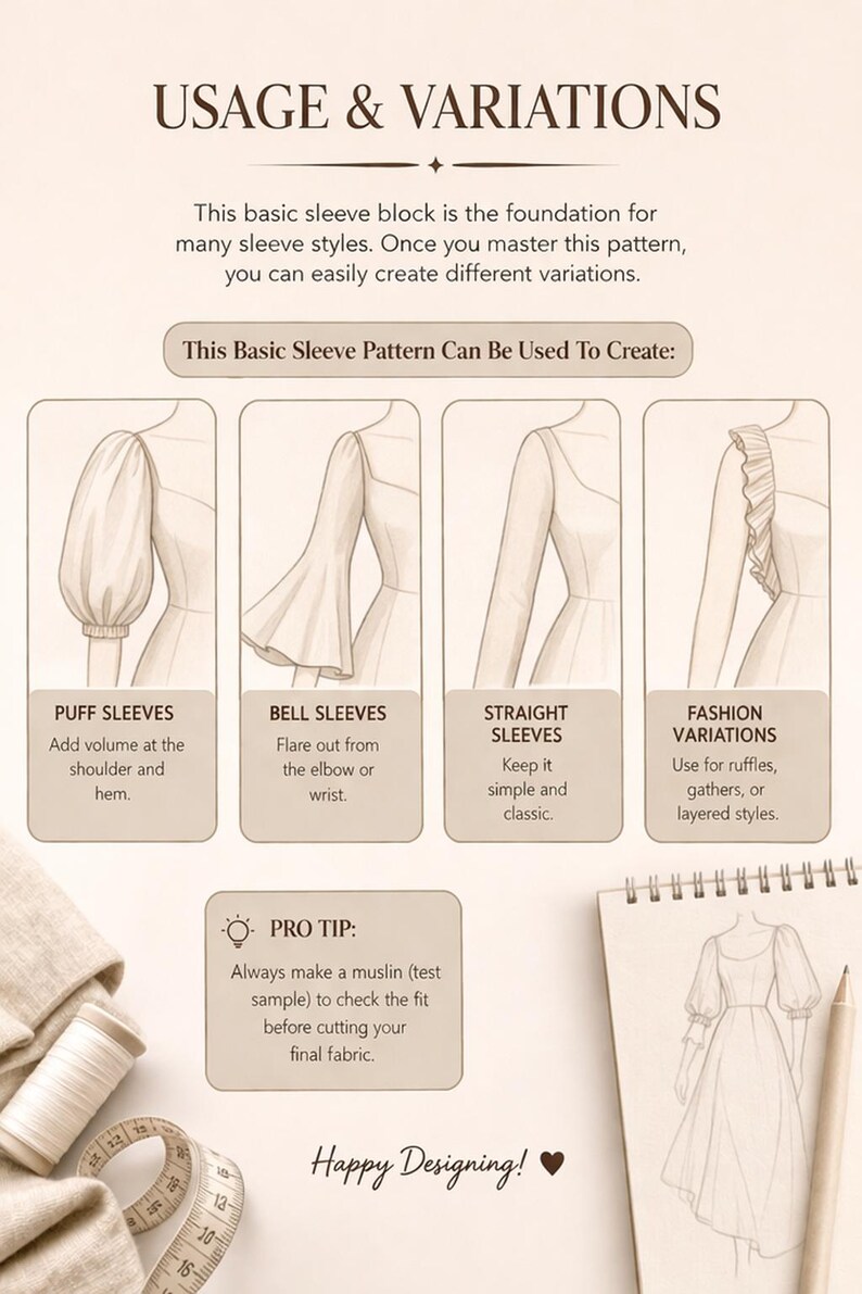 Podstawowy wzór rękawa w formacie PDF | Szablon do szycia dla początkujących (pobranie cyfrowe) zdjęcie 3