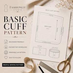 Basic Cuff Sewing Pattern | Beginner Friendly Shirt Cuff (Instant Download PDF)