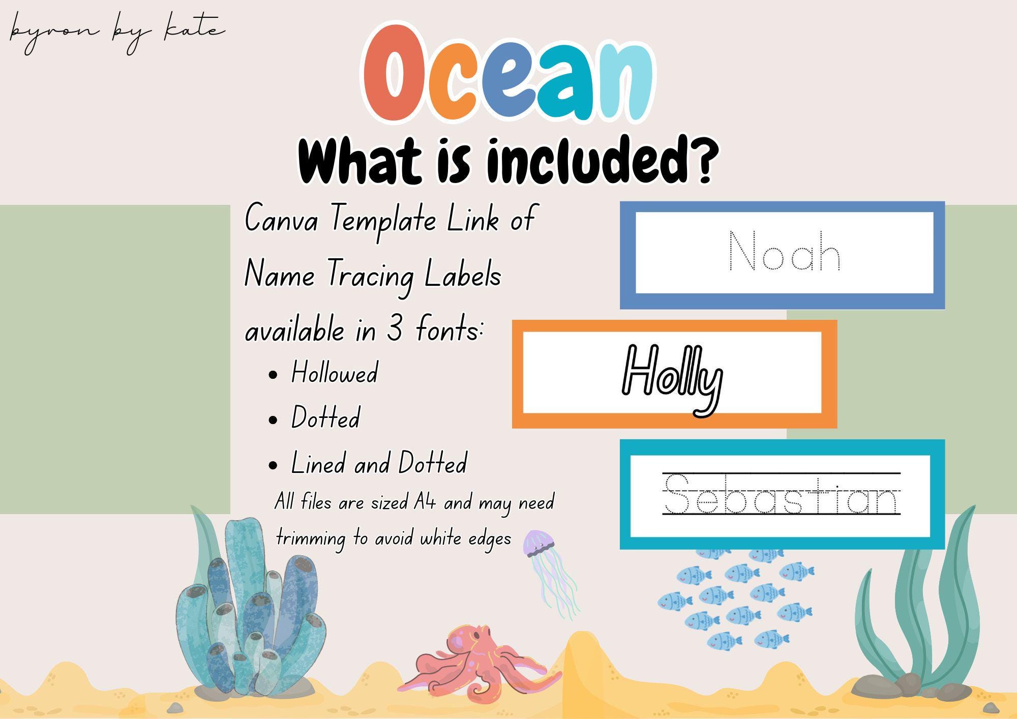 Etiquetas editables para trazar nombres con temática oceánica, recurso ...