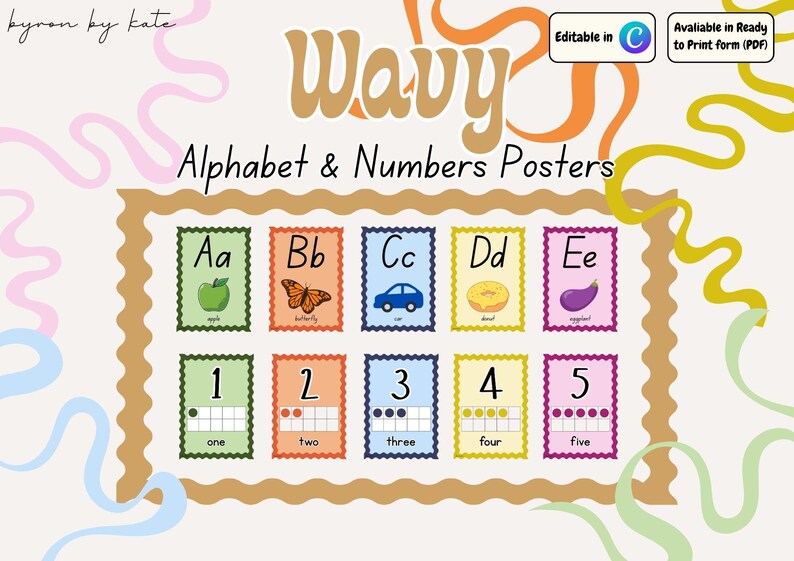Wavy Alphabet and Numbers Poster, Classroom Decor (editable & Ready to ...