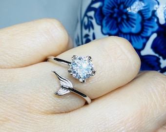 D color Moissanite Ring. 925 Sterling Silver. adjustable size 5 to 7, stone 6.3 mm