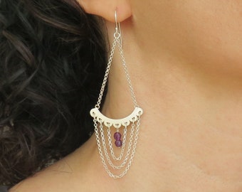 Sterling Silver Dangle Earrings, Statement Earrings, Long Dangle Earrings, Silver Dangle Earrings, Chandelier Earrings, Chain Earrings
