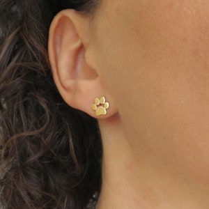 Paw Print Earrings, 14k Gold Earrings, Gold Stud Earrings, Animal Jewelry, Animal Lover Gift, Gold Paw Earrings, Cat Earring,Dog Paw Earring